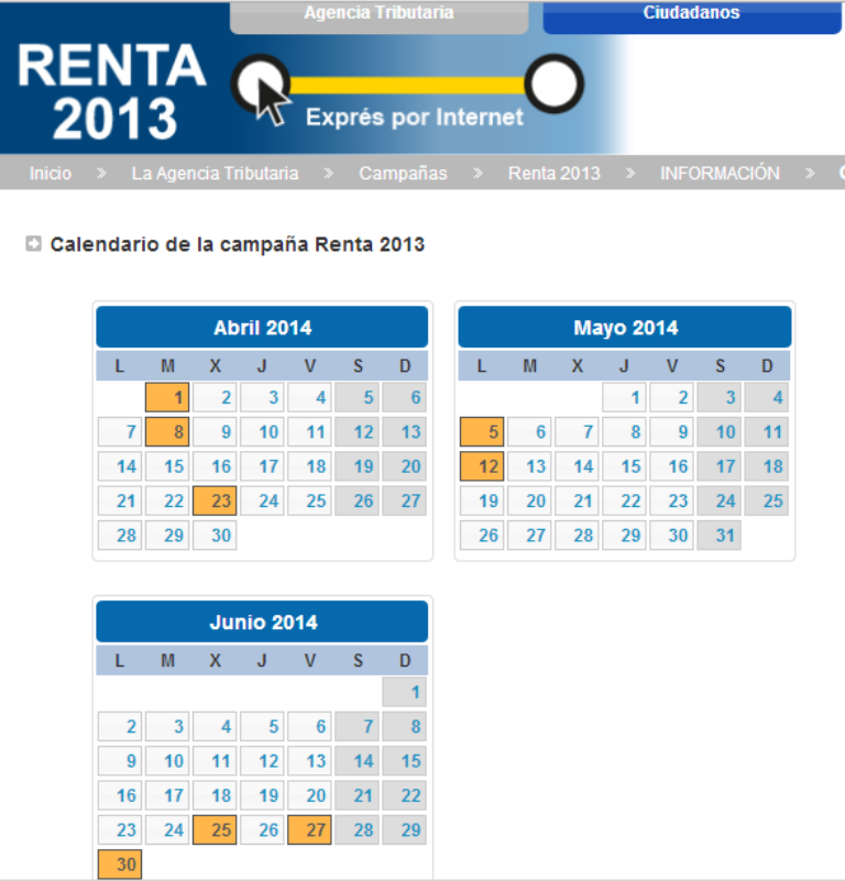 PRÓXIMAS CITAS CON LA AGENCIA TRIBUTARIA: MAYO (2014) (RENTA 2013)